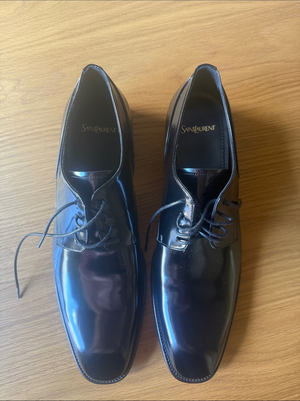 men’s Saint Laurent Glossy Black Patent Leather Derby Shoes